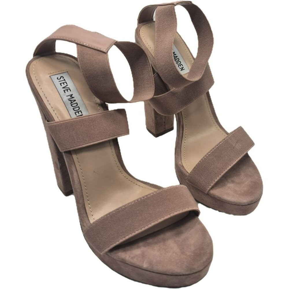 Steve Madden Glamorize Strappy Bandage Heels Sandal Womens 8.5 Tan Elastic Strap
